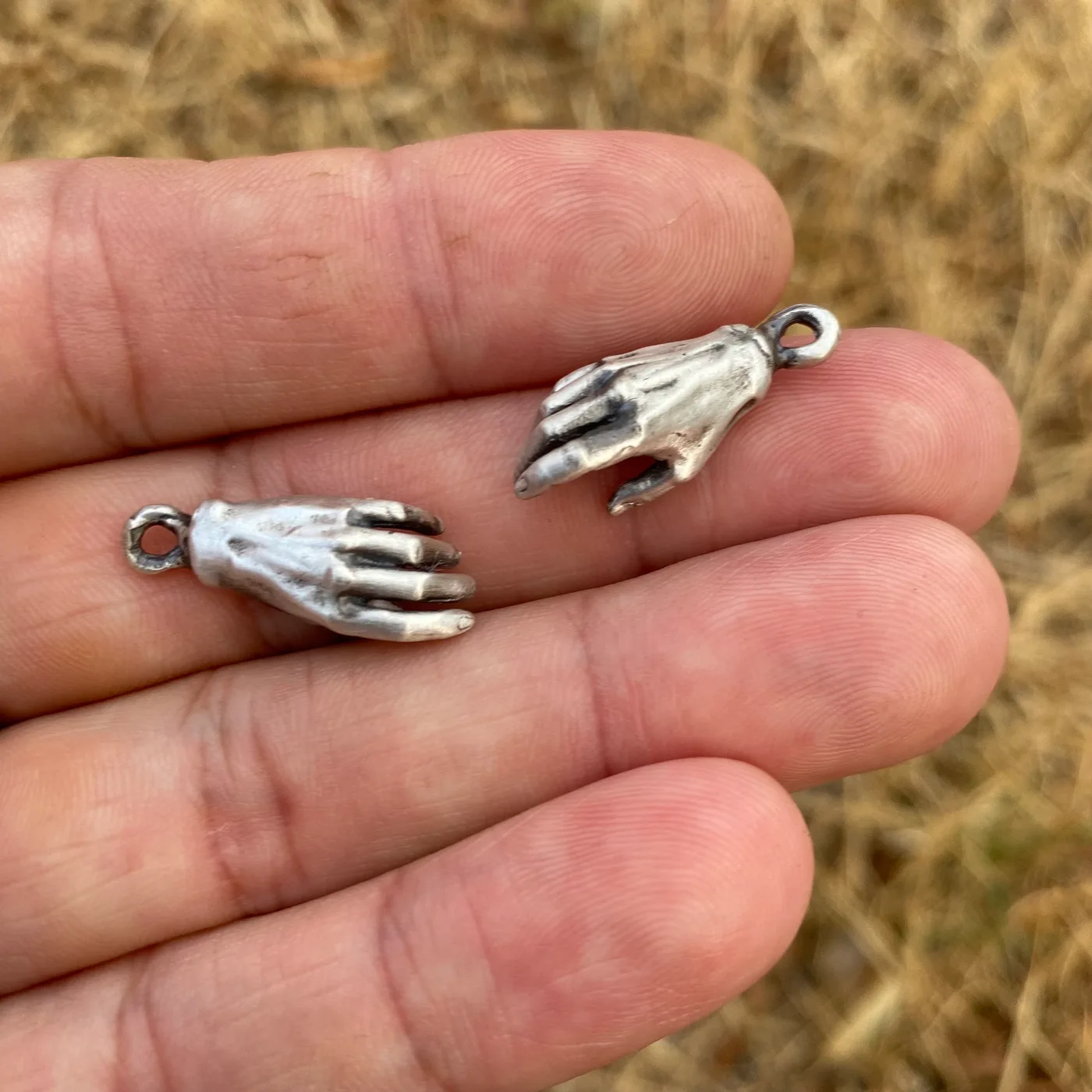 Realistic Hand Charm. Sterling Silver